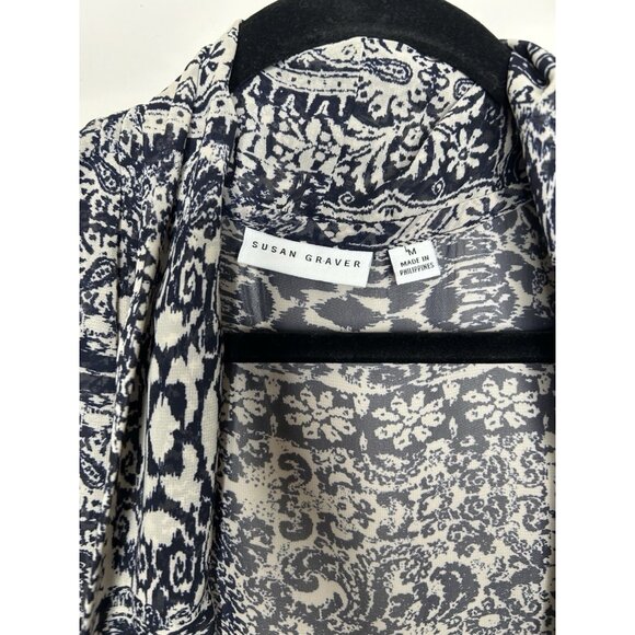 Susan Graver Artisan Blue  Floral Open Front Duster Kimono Vest Size Medium - Picture 4 of 9